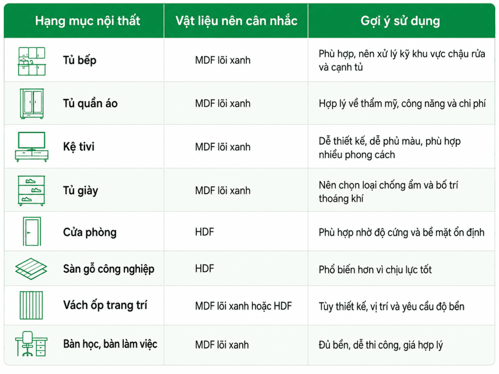 So sánh MDF lõi xanh và HDF: Loại gỗ nào phù hợp làm nội thất gia đình?