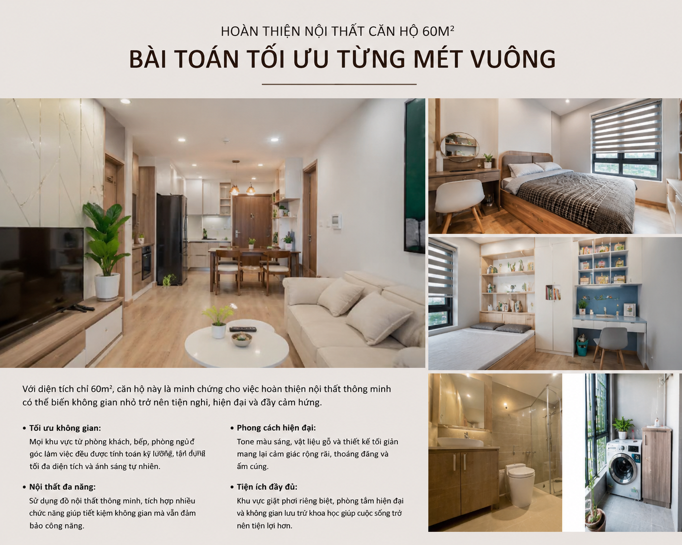 HOÀN THIỆN NỘI THẤT CĂN HỘ 60M²: BÀI TOÁN TỐI ƯU TỪNG MÉT VUÔNG