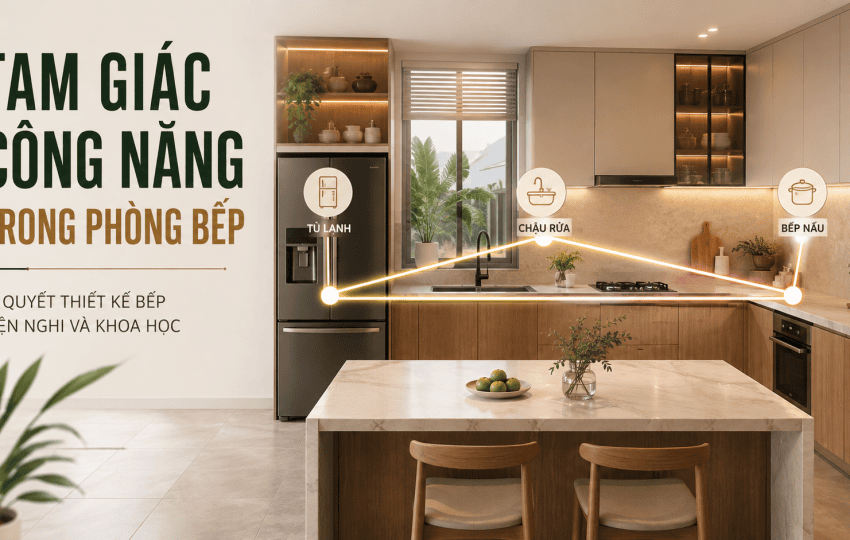 Tam giác công năng trong phòng bếp là gì? Nguyên tắc bố trí bếp tiện nghi, dễ sử dụng