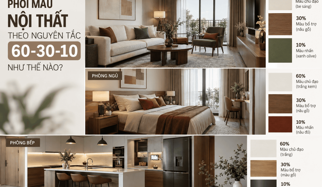 PHỐI MÀU NỘI THẤT THEO NGUYÊN TẮC 60-30-10 NHƯ THẾ NÀO?