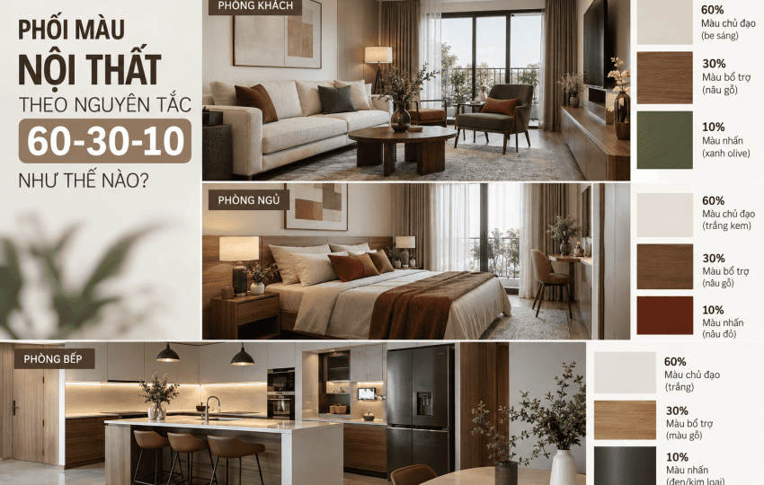 PHỐI MÀU NỘI THẤT THEO NGUYÊN TẮC 60-30-10 NHƯ THẾ NÀO?