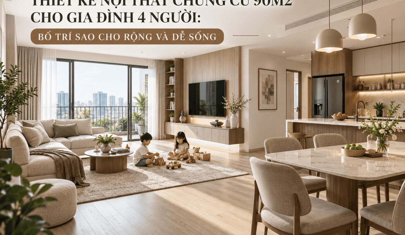 THIẾT KẾ NỘI THẤT CHUNG CƯ 90M2 CHO GIA ĐÌNH 4 NGƯỜI: BỐ TRÍ SAO CHO RỘNG VÀ DỄ SỐNG