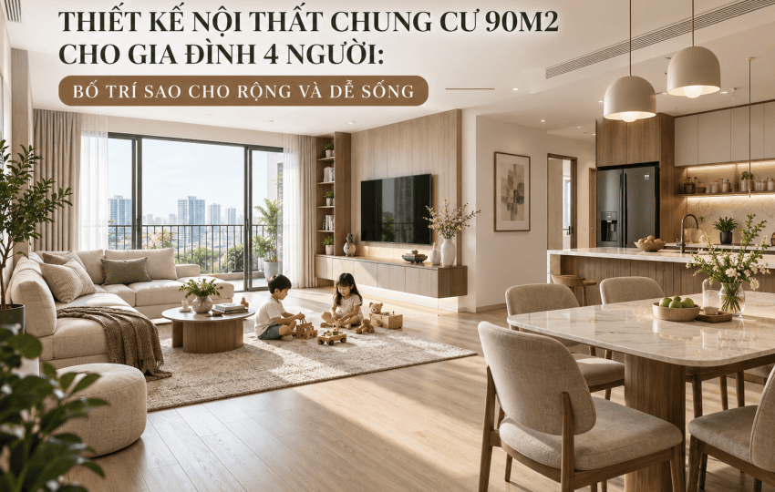 THIẾT KẾ NỘI THẤT CHUNG CƯ 90M2 CHO GIA ĐÌNH 4 NGƯỜI: BỐ TRÍ SAO CHO RỘNG VÀ DỄ SỐNG