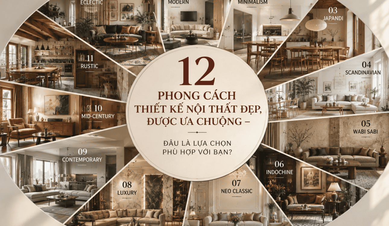 12 PHONG CÁCH THIẾT KẾ NỘI THẤT ĐẸP, ĐƯỢC ƯA CHUỘNG – ĐÂU LÀ LỰA CHỌN PHÙ HỢP VỚI BẠN?