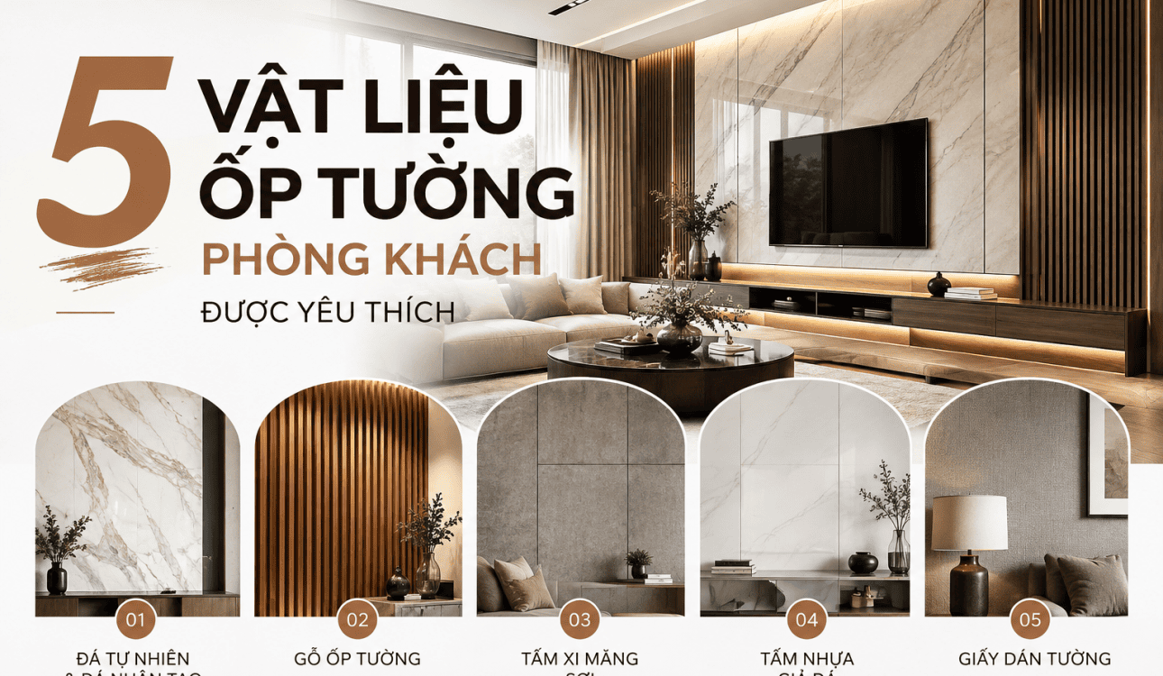 5 vật liệu ốp tường phòng khách được yêu thích hiện nay