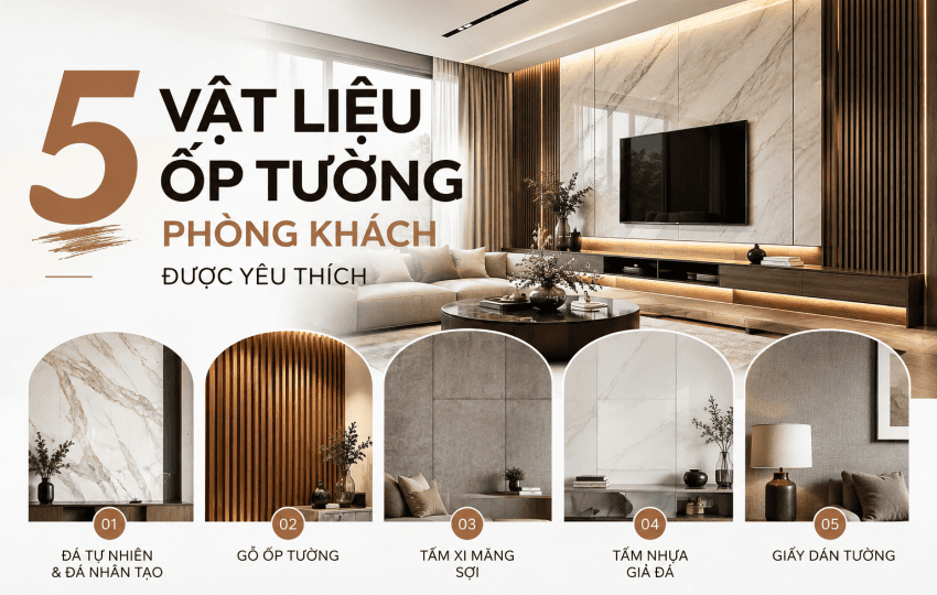 5 vật liệu ốp tường phòng khách được yêu thích hiện nay