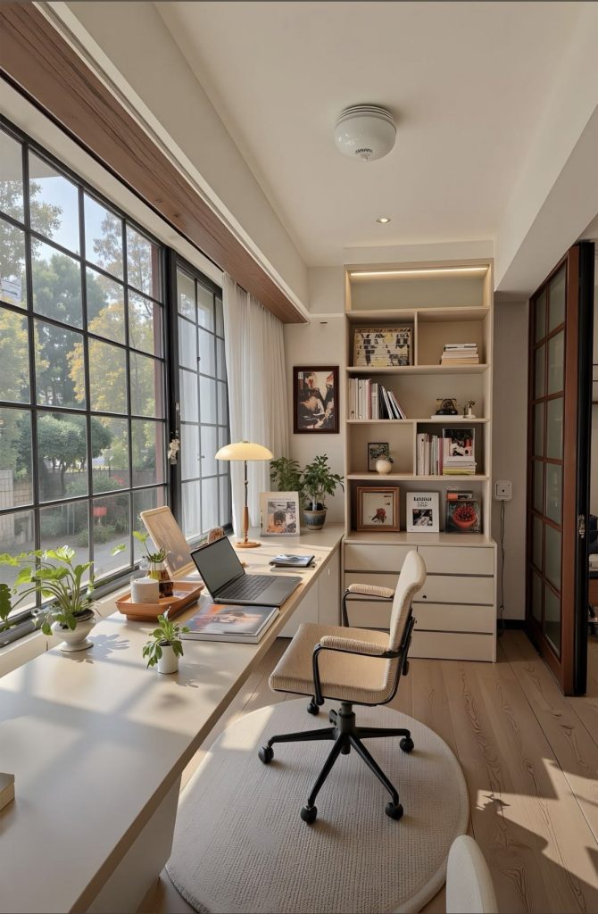 Đặt bàn làm việc cạnh cửa sổ nếu ánh sáng phù hợp