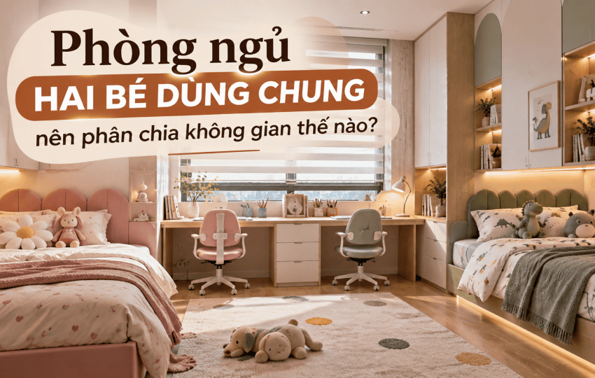 Phòng ngủ hai bé dùng chung nên phân chia không gian thế nào?