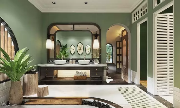 Mẫu thiết kế nội thất Indochine phòng tắm