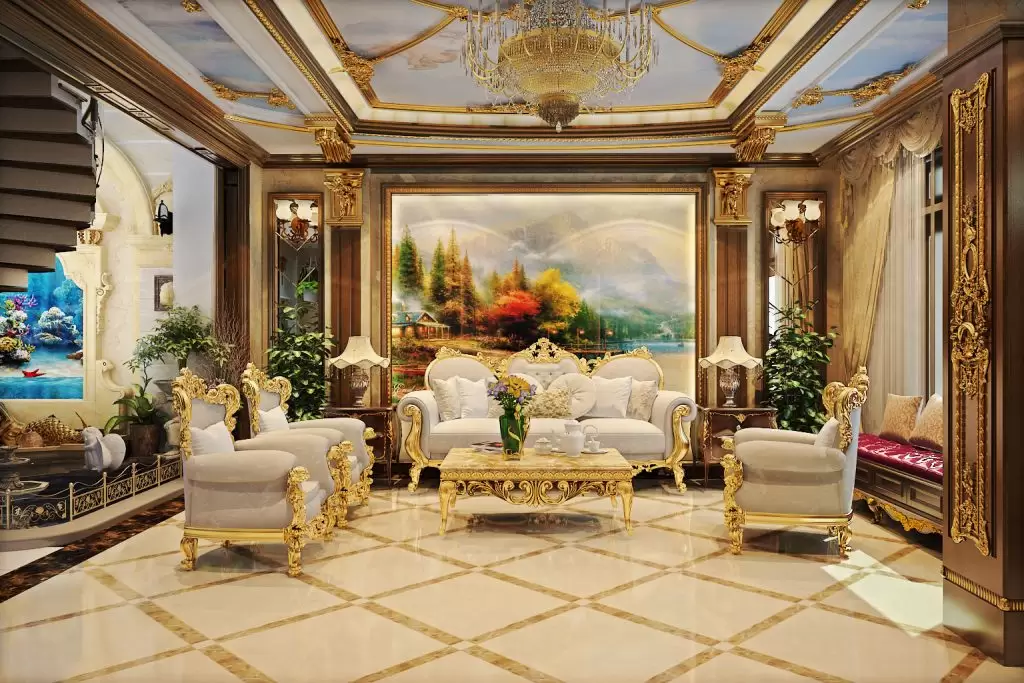 Thiết kế nội thất nhà phố Hà Đông phong cách Cổ điển với tranh nghệ thuật.