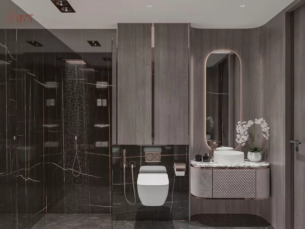 Phòng tắm hiện đại với vách ngăn khô - ướt